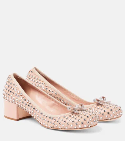 René Caovilla Crystal-embellished Leather Pumps In Pink