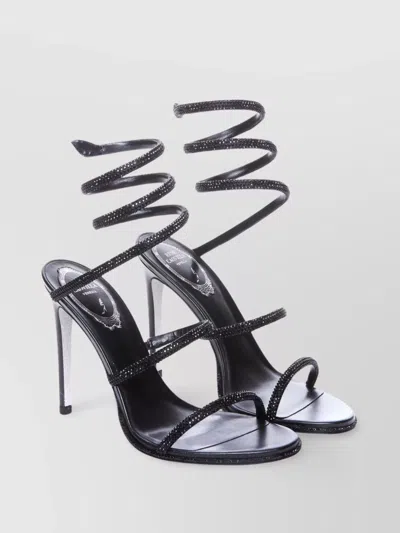 René Caovilla Crystal Embellished Leather Sandals In Black