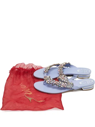 Pre-owned René Caovilla Crystal-embellished Leather Sandals In Blue