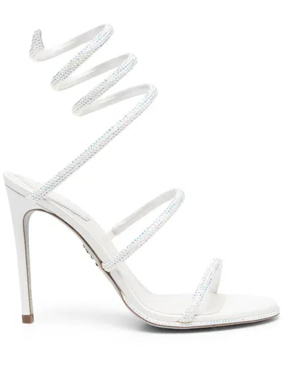 René Caovilla Cleo 105 Crystal-embellished Satin Sandals In White