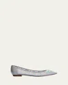 René Caovilla Crystal Embellished Mesh Ballerina Flats In Grey