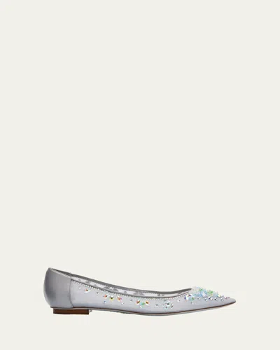 René Caovilla Crystal Embellished Mesh Ballerina Flats In Grey