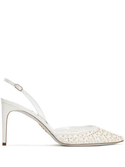 René Caovilla Crystal-embellished Pumps In White