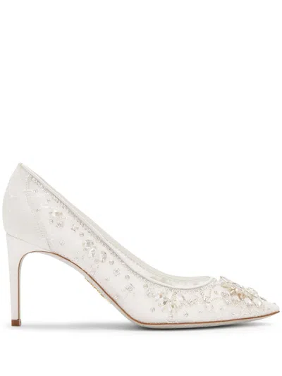 René Caovilla Crystal-embellished Pumps In White