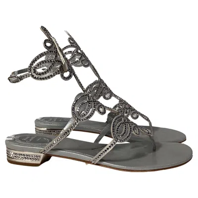 René Caovilla Crystal-embellished Sandals In Silver Leather