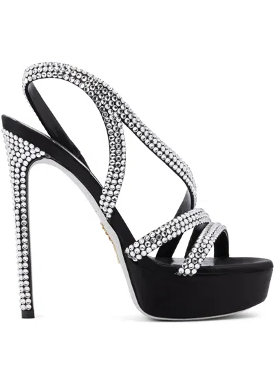 René Caovilla Crystal-embellished Sandals In Schwarz