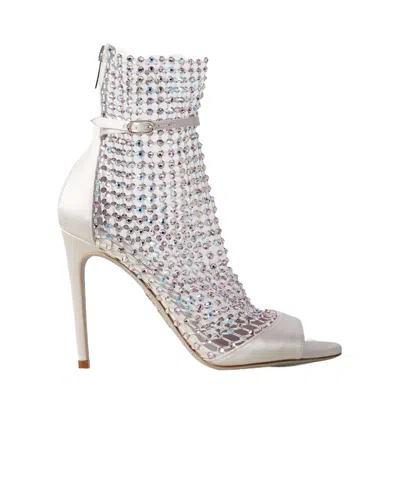 René Caovilla Crystal Embellished Satin Mesh High-heeled Sandals In White