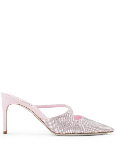 René Caovilla Crystal-embellished Satin Mules In Pink