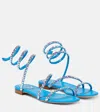 René Caovilla Crystal-embellished Satin Sandals In Blue