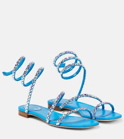 René Caovilla Crystal-embellished Satin Sandals In Blue