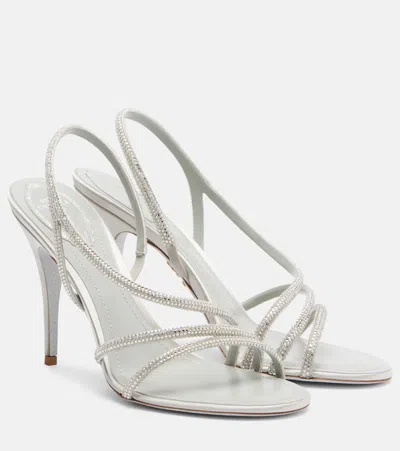 René Caovilla Crystal-embellished Satin Sandals In Silver