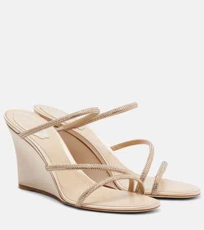 René Caovilla Crystal-embellished Satin Wedges In Neutral