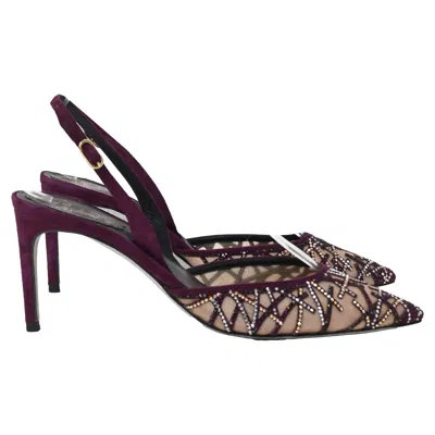 René Caovilla Crystal Embellished Slingback Slingback Pumps In Purple Suede