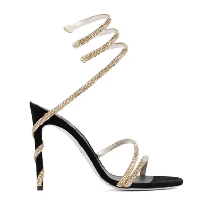 RENÉ CAOVILLA CRYSTAL-EMBELLISHED STILETTO SANDALS WITH SPIRALED STRAP
