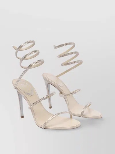 René Caovilla Crystal Embellished Strappy Stiletto Sandals In White