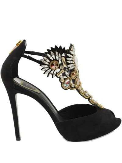 Pre-owned René Caovilla Crystal-embellished Suede Sandals In Black