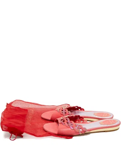 Pre-owned René Caovilla Crystal-embellished Suede Sandals In Pink