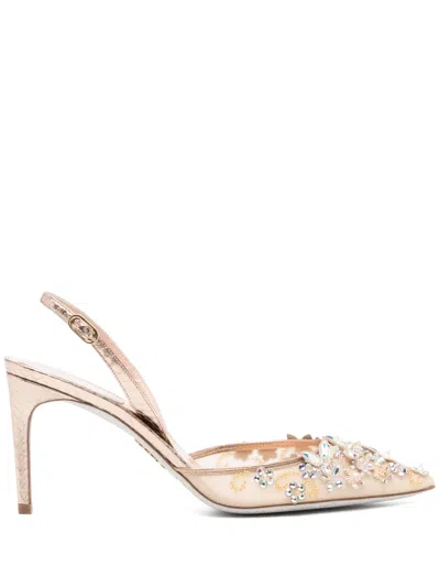 René Caovilla Crystal Embellishment Pumps In ゴールドトーン