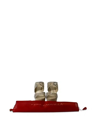 Pre-owned René Caovilla Crystal-embellishment Wedge Sandals In Neutral