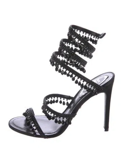 Pre-owned René Caovilla Crystal Embellishments Sandals In Black