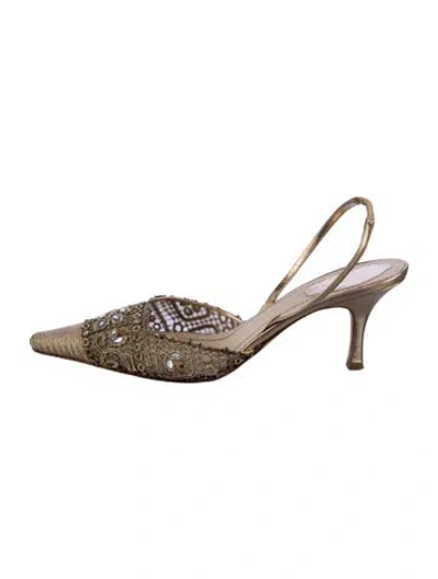 Pre-owned René Caovilla Crystal Embellishments Slingback Pumps In Gold