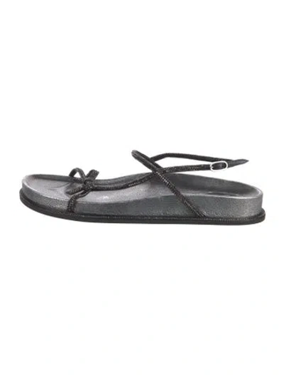 Pre-owned René Caovilla Crystal Embellishments Slingback Sandals In Gray