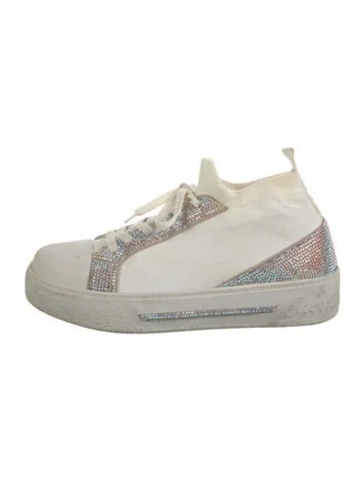 Pre-owned René Caovilla Crystal Embellishments Sneakers In White