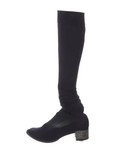 Pre-owned René Caovilla Crystal Embellishments Sock Boots In Blue