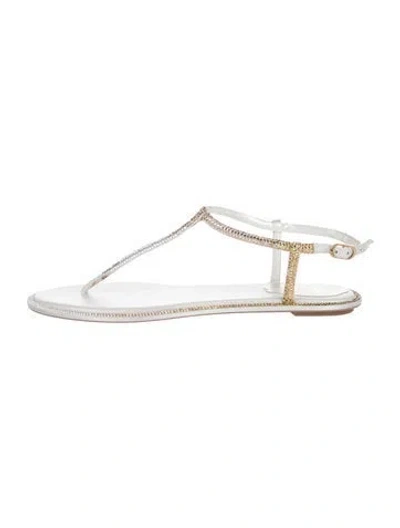 Pre-owned René Caovilla Crystal Embellishments T-strap Sandals In Neutral