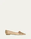 René Caovilla Crystal Embroidered Mesh Ballerina Flats In Gold Lace-lambmetallic Light Gold