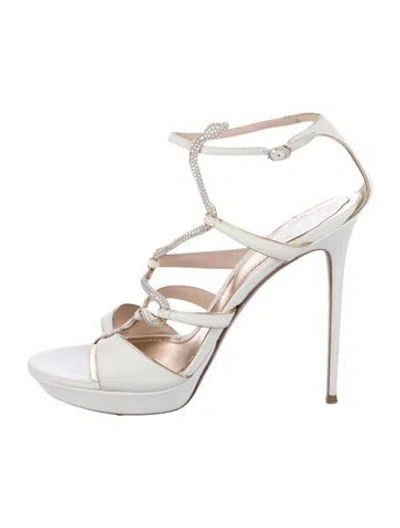 Pre-owned René Caovilla Crystal Glitter Accents Pumps In White