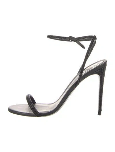 Pre-owned René Caovilla Crystal Glitter Accents Sandals In Black