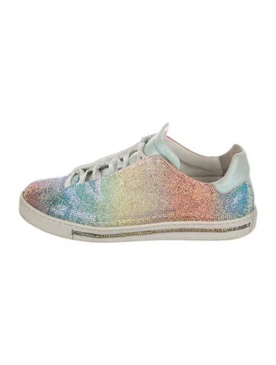 Pre-owned René Caovilla Crystal Graphic Print Sneakers In Blue