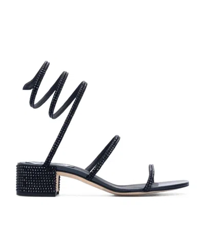 René Caovilla Crystal Inlaid Sandals In Black