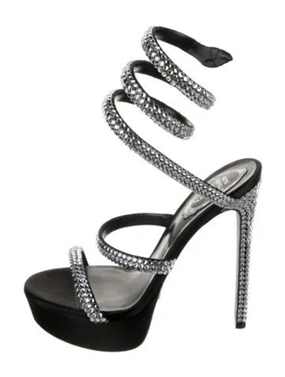 Pre-owned René Caovilla Crystal Sandals In Black