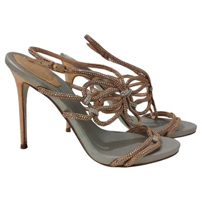 Pre-owned René Caovilla Crystal Sandals It 37, 5 In Gray