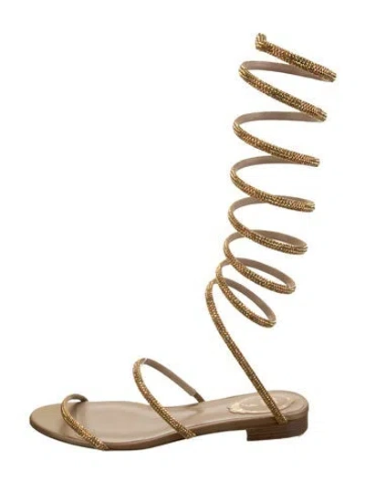 Pre-owned René Caovilla Crystal Sandals W/ Tags In Gold/metallic