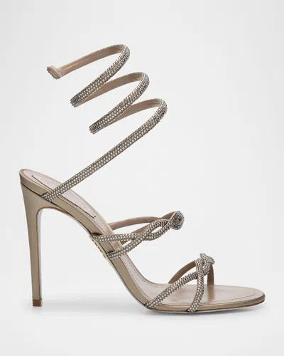 René Caovilla Crystal Satin Braided Snake-wrap Sandals