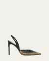 René Caovilla Black Slingback Jackie With Rhinestones In Black Satinjet Hematite-dorado Str