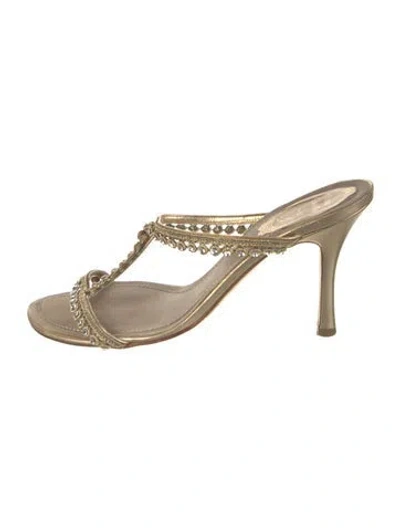 Pre-owned René Caovilla Crystal Slides In Gold