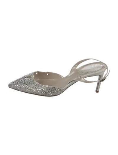 Pre-owned René Caovilla Crystal Slingback Pumps In Silver