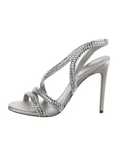 Pre-owned René Caovilla Crystal Slingback Sandals In Gray