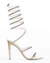 René Caovilla Crystal Snake Ankle-wrap Sandals In Gold