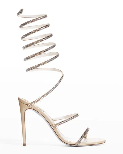 René Caovilla Crystal Snake Ankle-wrap Sandals In Gold