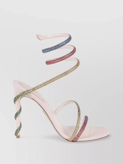 René Caovilla Crystal Spiral Stiletto Sandals In White
