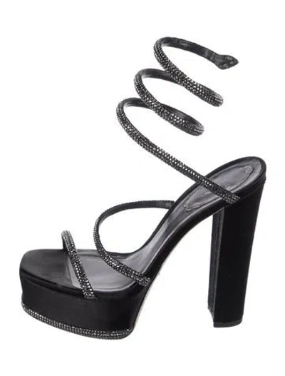 Pre-owned René Caovilla Crystal Studded Accents Sandals In Black