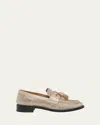 René Caovilla Crystal Tassel Penny Loafers In Beige Satinhoney Strass
