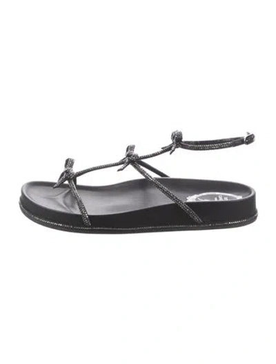 Pre-owned René Caovilla Crystal T-strap Sandals In Black