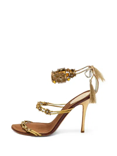 Pre-owned René Caovilla Crystal-embellished Ankle-strap Sandals In 金色