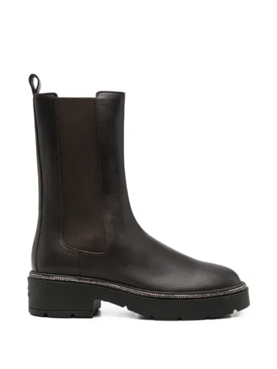 René Caovilla Crystal-embellished Chelsea Boots In Brown